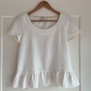 Anthropologie Textured White Peplum Ruffle Top Size S